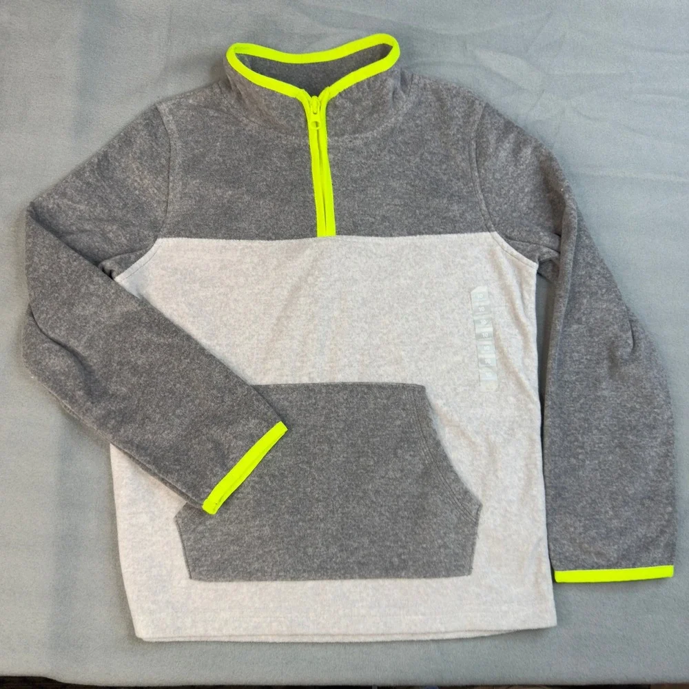 OshKosh‎ Boys Gray Fleece Quarter Zip Pullover Neon Yellow Trim Size 10 NWT